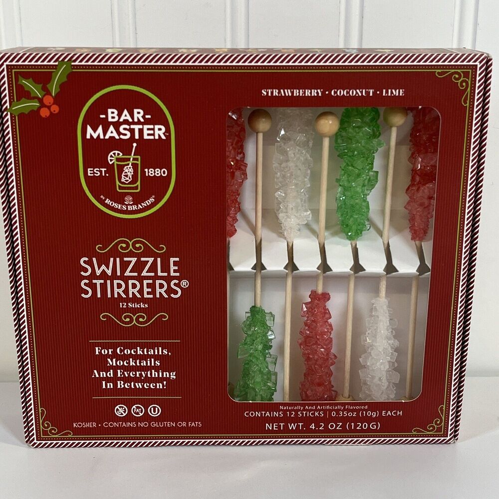 ROCK CANDY HOLIDAY CHRISTMAS COCKTAIL SWIZZLE STIRRERS. 12 PER BOX. 4 BOXES‎